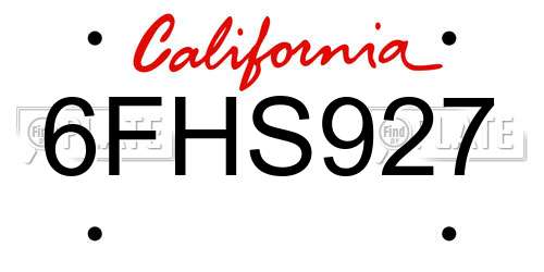 6FHS927 California License Plate