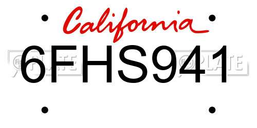 6FHS941 California License Plate