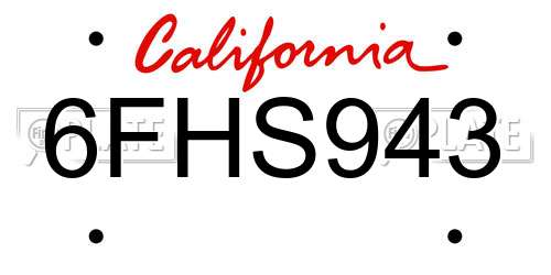 6FHS943 California License Plate