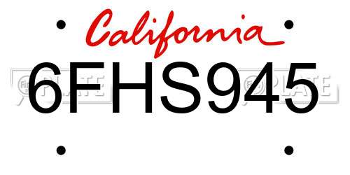 6FHS945 California License Plate