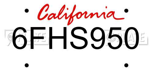 6FHS950 California License Plate