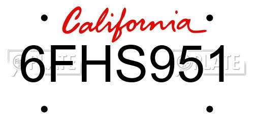 6FHS951 California License Plate