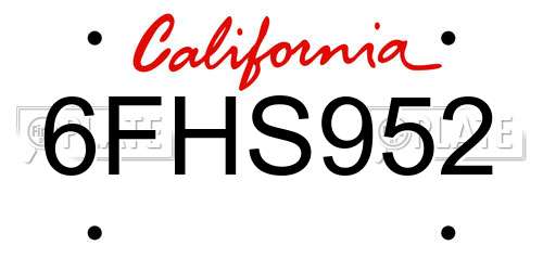 6FHS952 California License Plate
