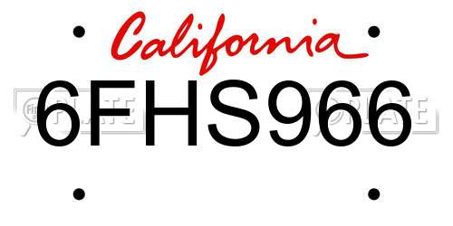 6FHS966 California License Plate