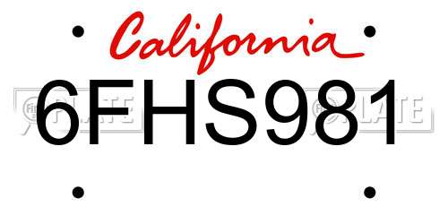 6FHS981 California License Plate