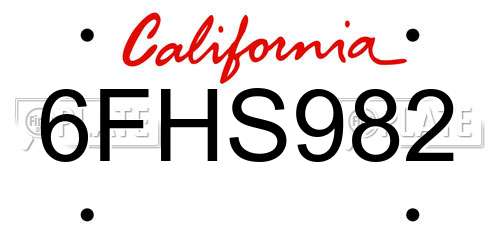 6FHS982 California License Plate