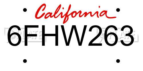 6FHW263 California License Plate