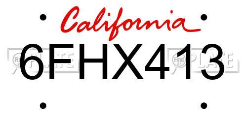 6FHX413 California License Plate