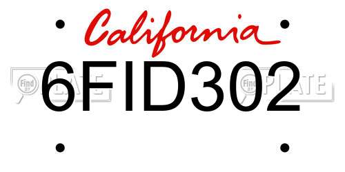 6FID302 California License Plate