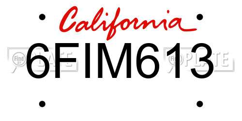 6FIM613 California License Plate