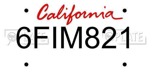 6FIM821 California License Plate