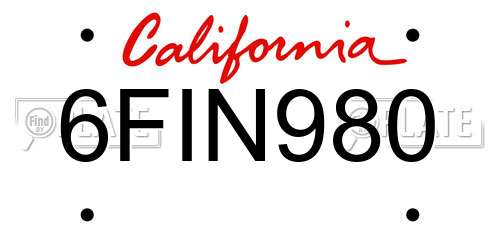 6FIN980 California License Plate
