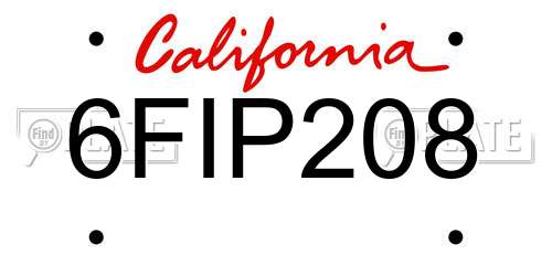 6FIP208 California License Plate