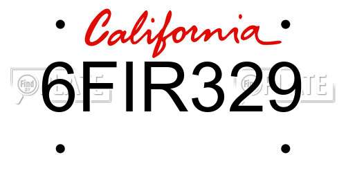 6FIR329 California License Plate