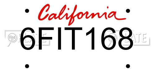 6FIT168 California License Plate
