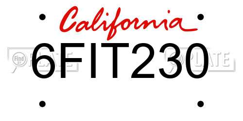6FIT230 California License Plate