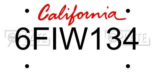 6FIW134 California License Plate