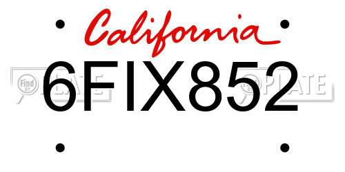 6FIX852 California License Plate
