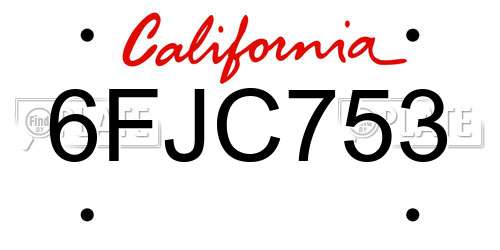 6FJC753 California License Plate