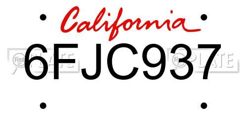 6FJC937 California License Plate