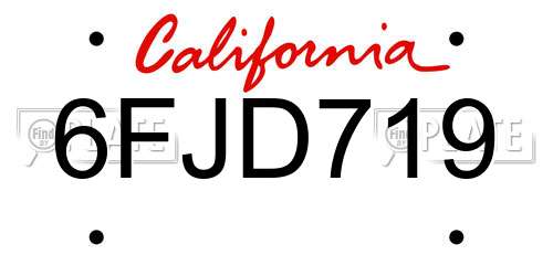 6FJD719 California License Plate