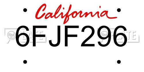 6FJF296 California License Plate
