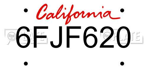 6FJF620 California License Plate