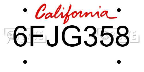 6FJG358 California License Plate