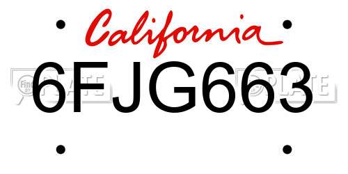 6FJG663 California License Plate