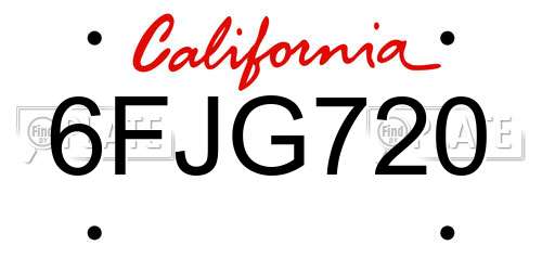 6FJG720 California License Plate
