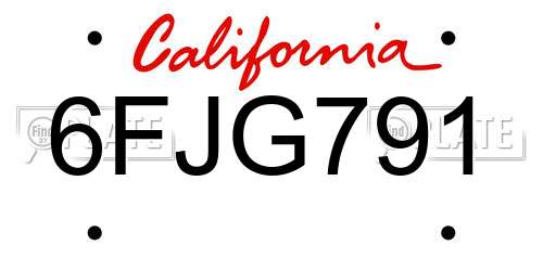 6FJG791 California License Plate