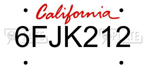 6FJK212 California License Plate