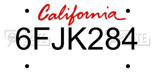 6FJK284 California License Plate