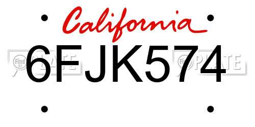 6FJK574 California License Plate