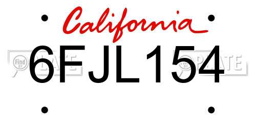 6FJL154 California License Plate