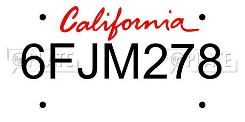 6FJM278 California License Plate