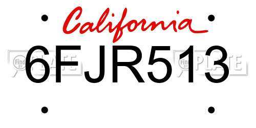 6FJR513 California License Plate