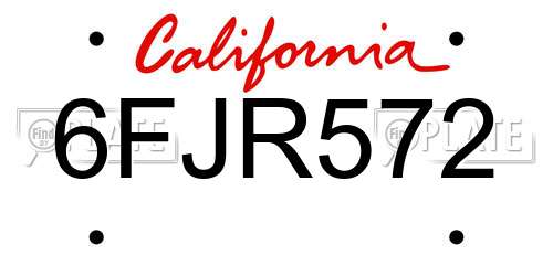 6FJR572 California License Plate