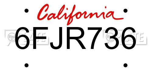 6FJR736 California License Plate