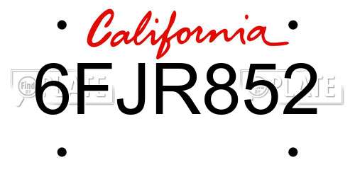 6FJR852 California License Plate