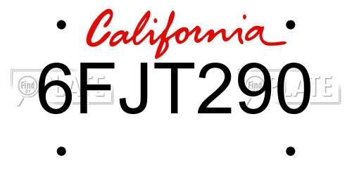 6FJT290 California License Plate