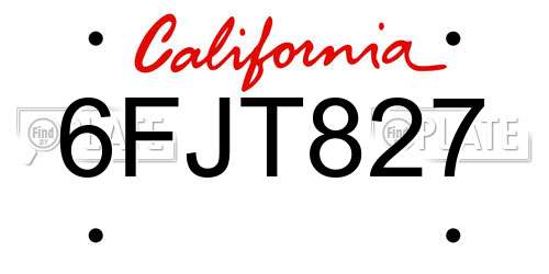 6FJT827 California License Plate