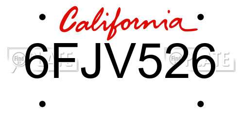 6FJV526 California License Plate
