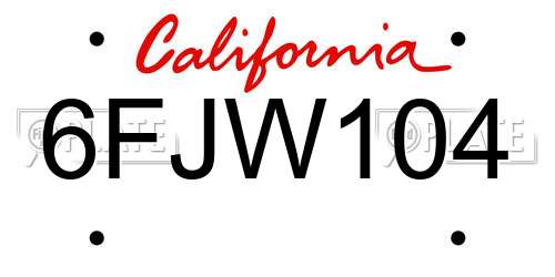 6FJW104 California License Plate