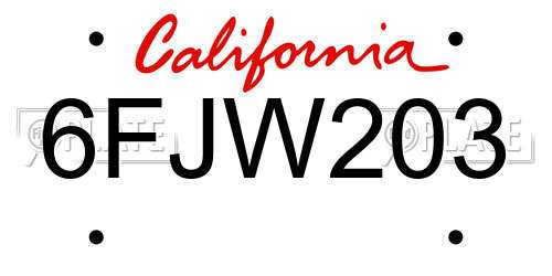 6FJW203 California License Plate