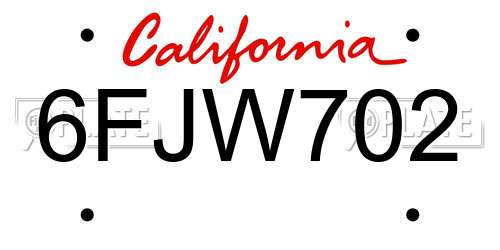 6FJW702 California License Plate