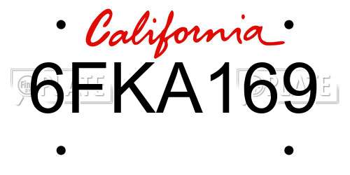 6FKA169 California License Plate
