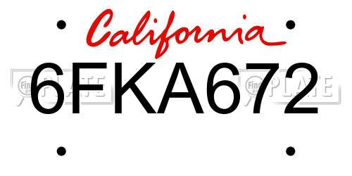 6FKA672 California License Plate
