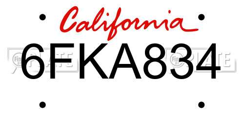 6FKA834 California License Plate