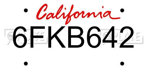 6FKB642 California License Plate